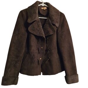 Wilsons Leather Jacket OliveFaux Suede Toggle Close Faux Fur Lined Pockets Sz S